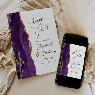 Achat Lila Gold Pflaume Moderne Schrift Hochzeit Save The Date