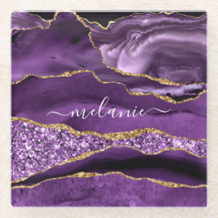 Achat Lila Violett Gold Dein Name Glasuntersetzer