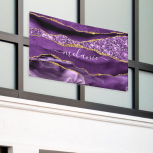Achat Lila Violett Gold Glitter Geode Individuelle Banner