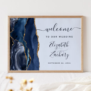 Achat Navy Blassblau Gold Schrift Hochzeitsbegrüßu Poster