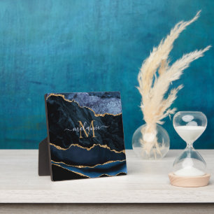 Achat Navy Blau Gold Glitter Geode Monogramm Schil Fotoplatte