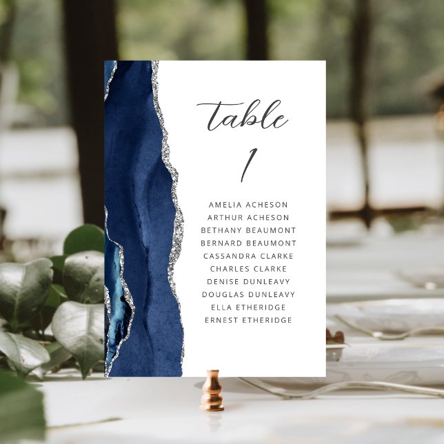 Achat Navy Blau Silber Moderne Schrift Hochzeit Tischnummer (Von Creator hochgeladen)