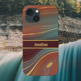 Achat-Schichten-Look - Burgunderrost und staubiges iPhone 14 Hülle