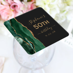 Achat-Schrift Emerald Green Gold Dunkel 50. Geburt Rechteckiger Pappuntersetzer