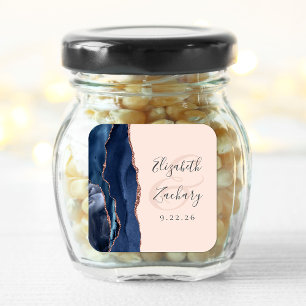 Achat Schrift Navy Blau Roségold Hauch Hochzeit Quadratischer Aufkleber