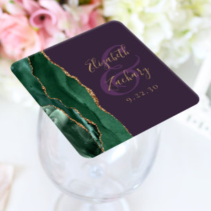 Achat-Schrift Smaragdgrün Gold Lila Hochzeit Rechteckiger Pappuntersetzer