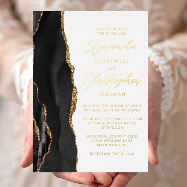 Achat-Schwarz-Gold-Schrift-Hochzeit Folieneinladung (Von Creator hochgeladen)