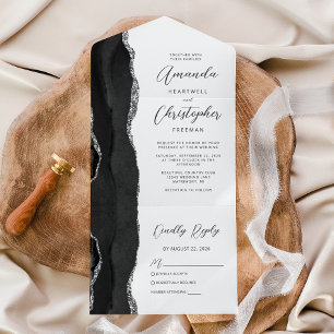 Achat-Schwarz-Silber-Hochzeit All In One Einladung