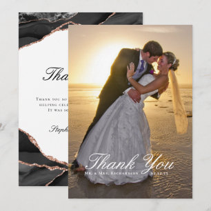 Achat Schwarz Weiß Rosen Gold Folie Hochzeitsfoto Dankeskarte
