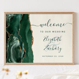 Achat Smaragdgrün Gold Elfenbein Hochzeit Willkomm Poster
