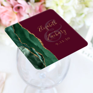 Achat Smaragdgrün Gold Schrift Burgund Hochzeit Rechteckiger Pappuntersetzer