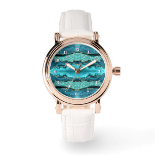 Achat Teal Blau Gold Glitter Aqua Türkis Uhr
