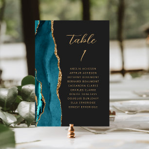 Achat Türkis Blau Gold Moderne Schrift Dunkle Hoch Tischnummer