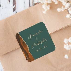 Achat verbranntes Orange Gold Schrift dunkelgrüne Quadratischer Aufkleber