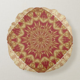 Achempong Designer Golden Red Ornate Accent Cushio Rundes Kissen