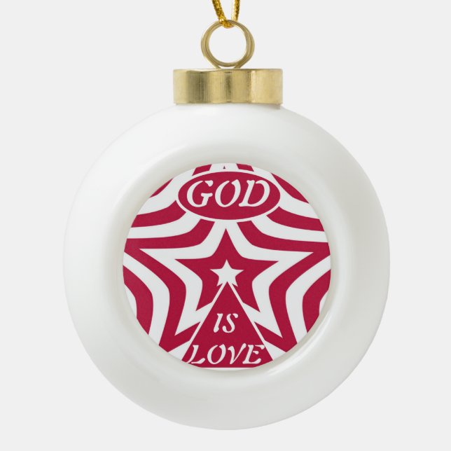 Achempong God is Liebe Star Red & White Snowflakes Keramik Kugel-Ornament (Vorderseite)