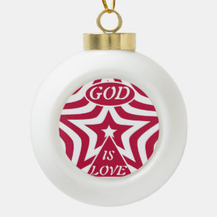 Achempong Gott ist Liebe Stern Rot-Weiß-Schneefloc Keramik Kugel-Ornament