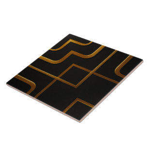 Achempong Opulentes Gold Schwarz Moderne Kunst mon Fliese