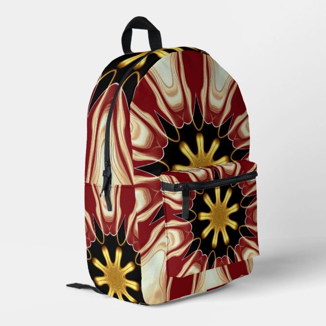 Achempong: Starburst  | Deep Crimson & Gold Luxury Bedruckter Rucksack (Rückseitige Ecke links)