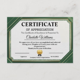 Achievement Appreciate Gold Green Certificate Begleitkarte