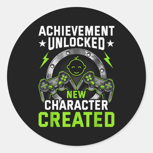 Achievement Unlocked New Character D Video Gamer  Runder Aufkleber (Vorderseite)