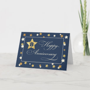 Acht Anniversary Navy Gold Effect Stars Karte