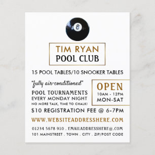 Acht Ball, Pool Club, Snooker Club Werbung Flyer