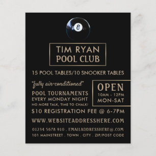 Acht Ball, Pool Club, Snooker Club Werbung Flyer