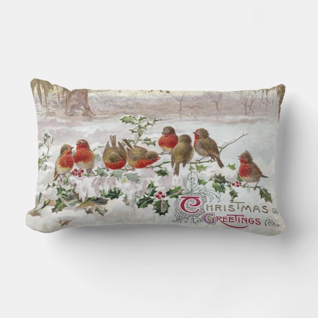 Acht englische Rotkehlchen auf Lendenkissen (Vorderseite)