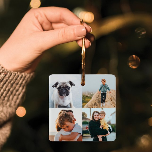 Acht Foto Square Collage Minimales Family Foto Keramikornament (Eight Photo Square Collage Minimal Family Photo Ceramic Ornament)