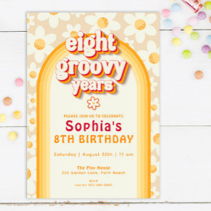 Acht Groovy Years Boho Daisy Rainbow Birthday Einladung