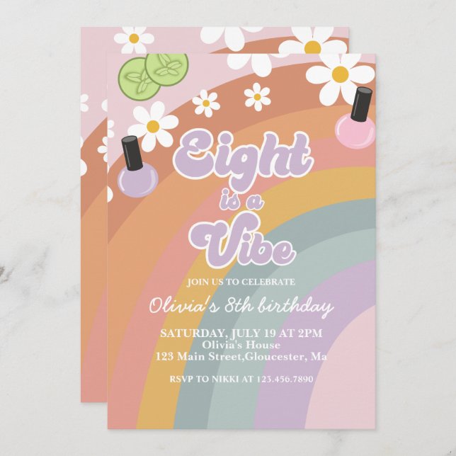 Acht ist ein lebhafter Wellness-Center Rainbow 8.  Einladung (Vorne/Hinten)