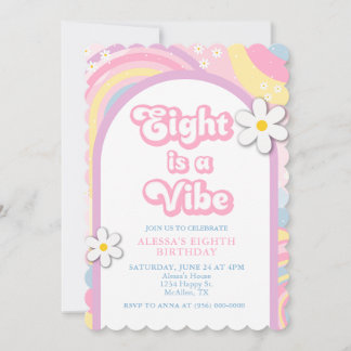 Acht ist ein Vibe Groovy, Retro Girl Pastel Colors Einladung