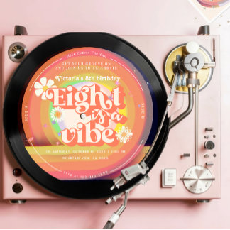 Acht ist ein Vibe Groovy Retro Vinyl 8. Groovy Einladung