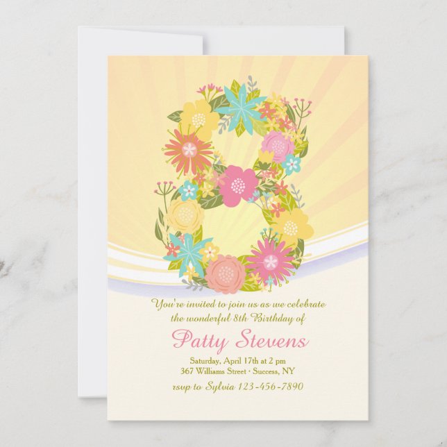 Acht ist eine wunderbare Einladung zum Geburtstag (Vorderseite)