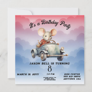 Acht-Jahres-Junge Geburtstag Maus Auto fahren Einladung