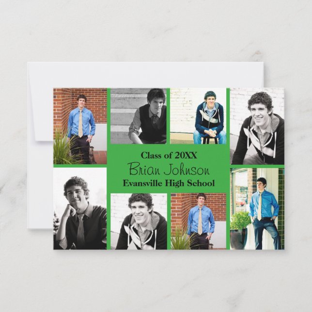 Acht/neun Fotos Grün - 3x5 Grad Bekanntgabe Einladung (Vorderseite)