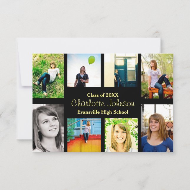 Acht/neun Fotos Schwarz - 3x5 Grad Bekanntgabe Einladung (Vorderseite)