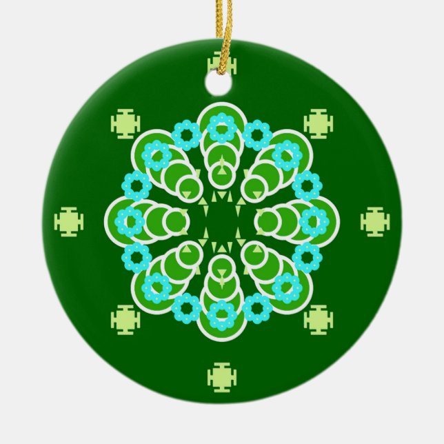 Acht Punkte Mandala, Dark Jade Green und Aqua Keramik Ornament (Vorne)