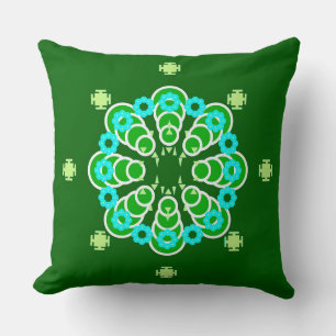 Acht Punkte Mandala, Dark Jade Green und Aqua Kissen