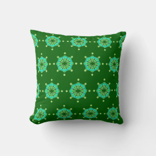 Acht-Punkte-Mandala, dunkles Jade-Grün und Aqua Kissen