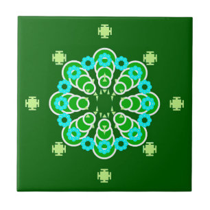 Acht-Punkte-Mandala, dunkles Jadegrün und Aqua Fliese
