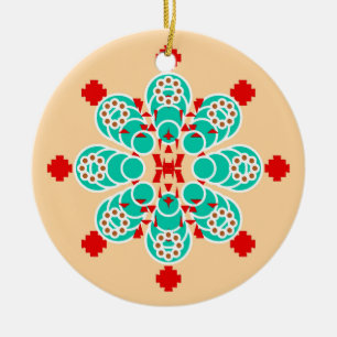 Acht Punkte Mandala - Türkis und Pfirsich Keramik Ornament