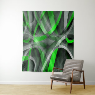 Acht Retro Neon Green und Gray Curved Line Pat Wandteppich