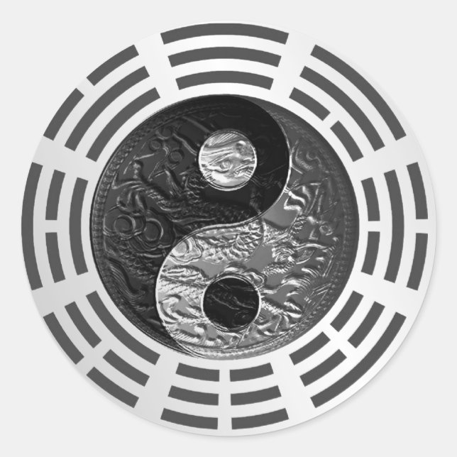 Acht Trigramme Yin Yang Embossed Dragon (Größe S) Runder Aufkleber (Vorderseite)