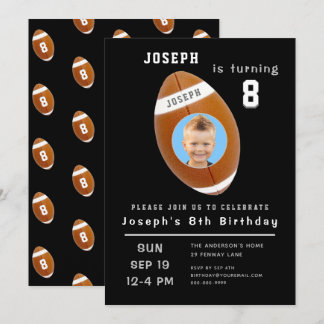 Achte Geburtstage Schwarzes Foto Age Football Einladung