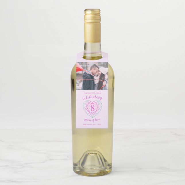 Achte Hochzeit Jubiläum Foto Edelstein Herz Flaschenanhänger (Auf Flasche)