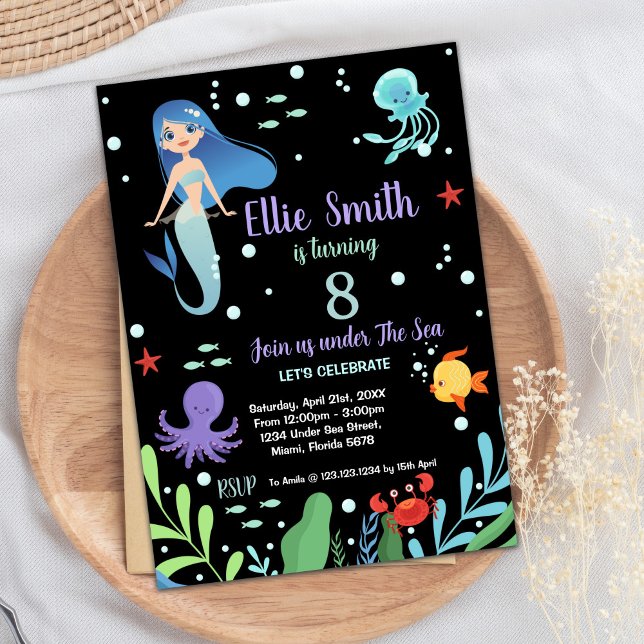 Achte Mermaid Geburtstag Einladungen (8th Mermaid Birthday Invitations)