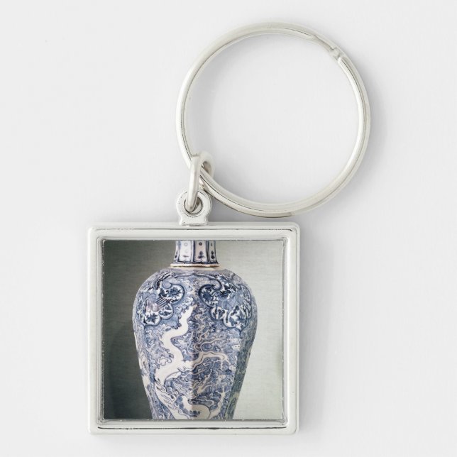 Achteckiger "Mei- P'ing" Vase mit Weiß Schlüsselanhänger (Vorne)
