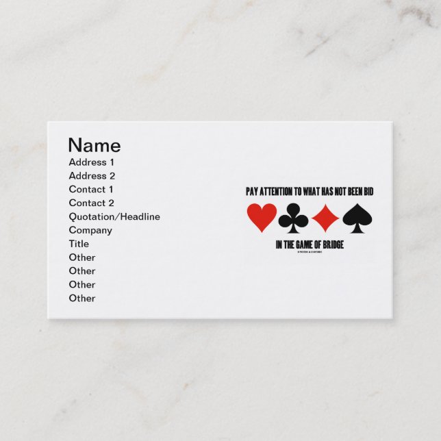 Achten Sie auf das, was nicht in Bridge geblieben  Visitenkarte (Vorderseite)
